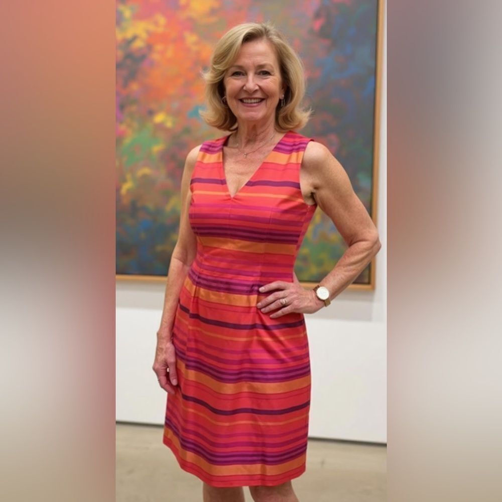 Jillian Jones Silk Multi Color Striped Dress Size 6